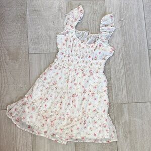 Charming Floral Kids Dress in White and Pink